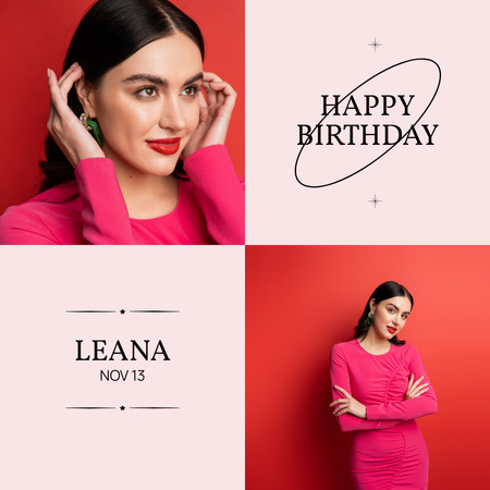 Ontwerpsjabloon van Instagram van Gelukkige verjaardag aan een modemeisje