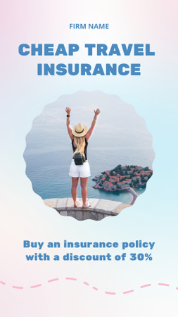 Designvorlage Travel Insurance Ad with Young Woman on Vacation für Instagram Video Story