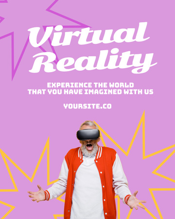 Elderly Man in Virtual Reality Headset Poster 16x20in Design Template