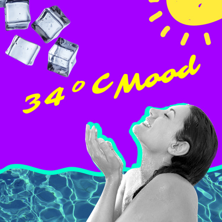 Woman catching Ice on Summer Heat Instagram Šablona návrhu