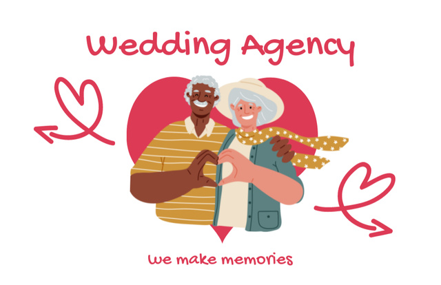Wedding Agency Service Offer with Elderly Couple Business Card 85x55mm – шаблон для дизайна