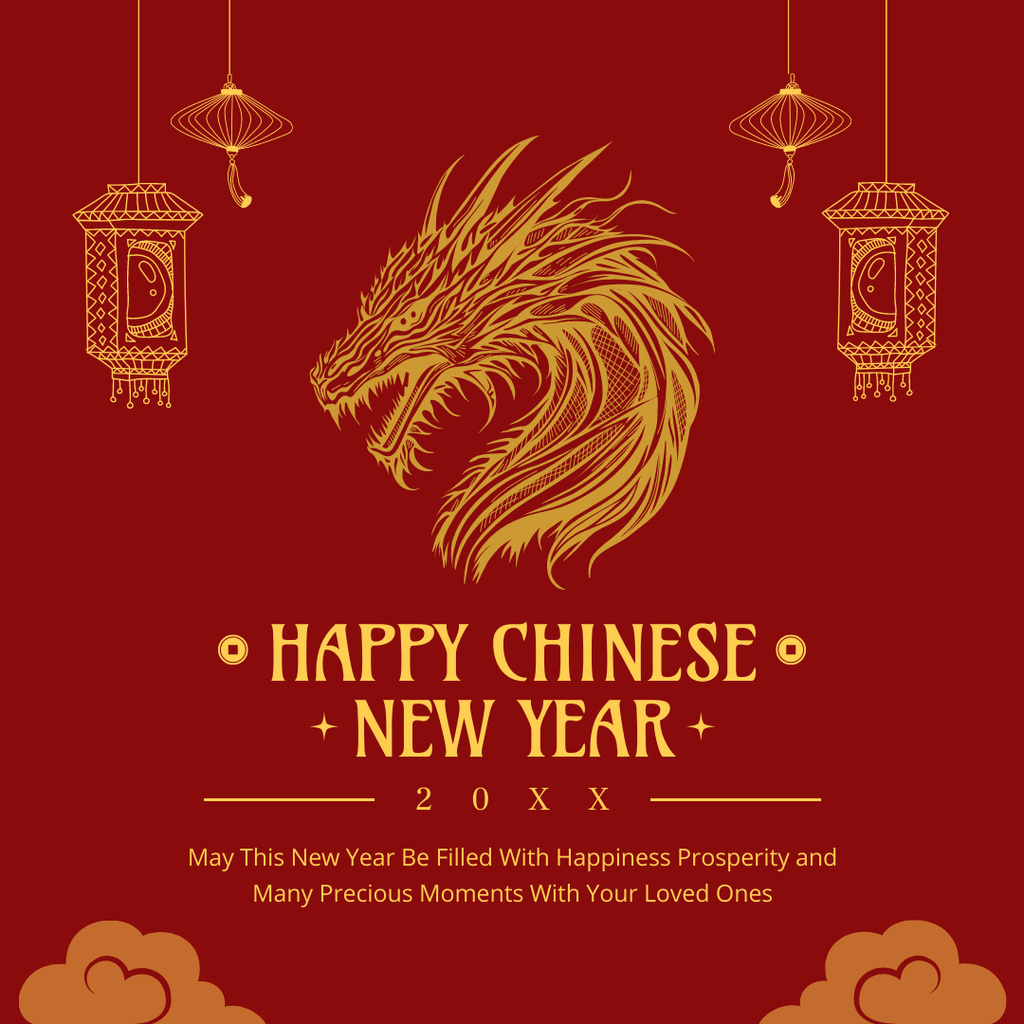 Chinese New Year Greeting with Dragon Instagram Design Template