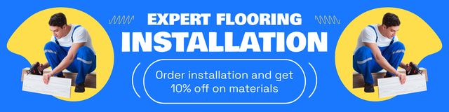 Expert Flooring Installation with Working Repairman Twitter tervezősablon