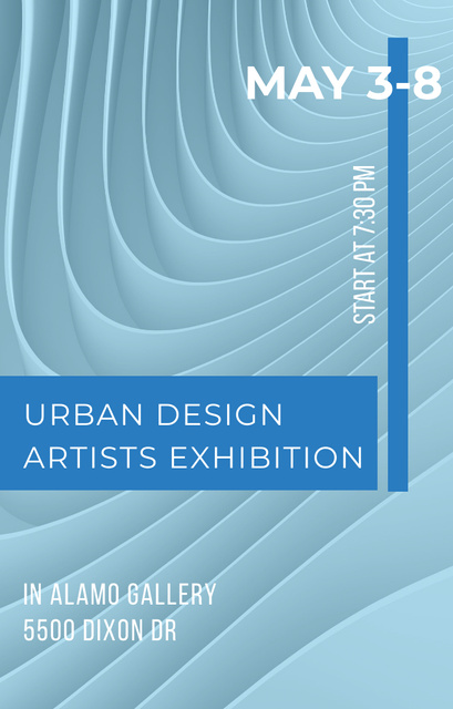 Urban Design Artists Exhibition Announcement with Wavy Lines Invitation 4.6x7.2inデザインテンプレート