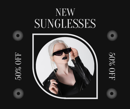 Plantilla de diseño de Young Woman in Black Sunglasses for New Eyewear Sale Ad Facebook 