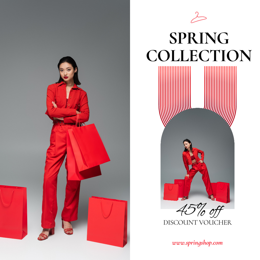Modèle de visuel Spring Sale with Woman in Red - Instagram