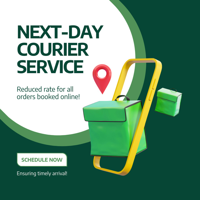Next-Day Courier Services Offer on Green Instagram AD Tasarım Şablonu