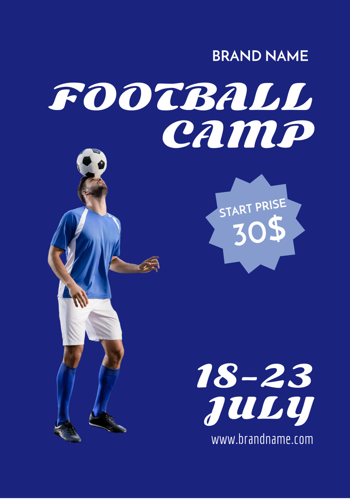 Plantilla de diseño de Football Sport Camp with Player with Ball Poster 28x40in 