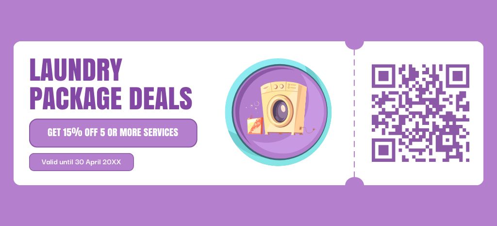 Designvorlage Offer Discounts on Laundry Service on Purple für Coupon 3.75x8.25in