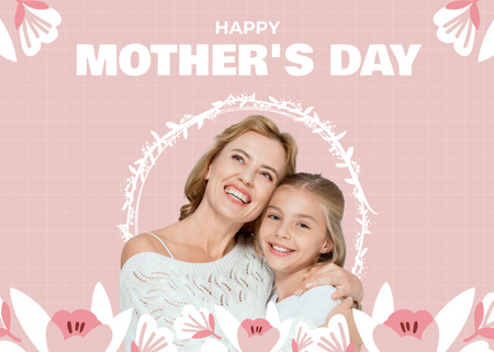 Platilla de diseño Mother's Day with Smiling Happy Mom and Daughter Postcard 5x7in