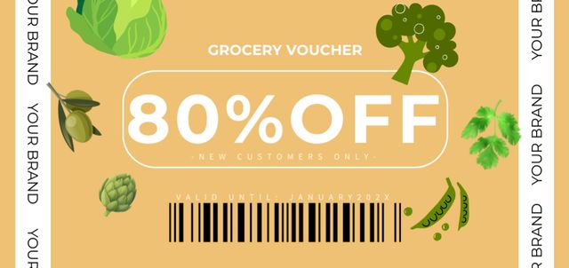 Grocery Store Promotion with Green Fresh Vegetables Coupon Din Large Πρότυπο σχεδίασης