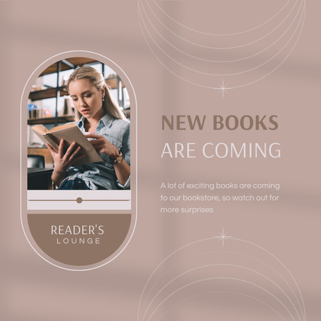 New Books Ad with Woman Reading Instagram Design Template
