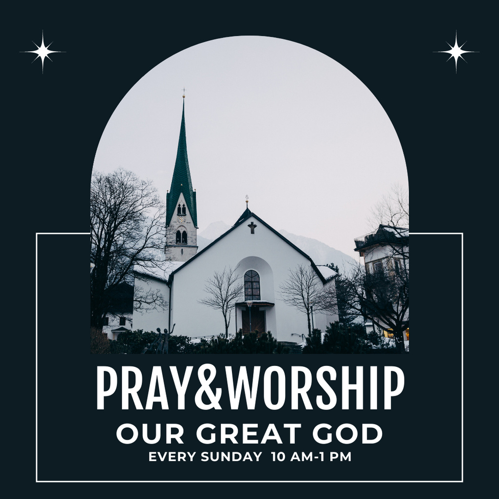 Ontwerpsjabloon van Instagram van Pray and Worship in Church Ad on Dark Blue