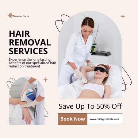 Laser Hair Removal Service with Woman in Procedure Instagram Design Template