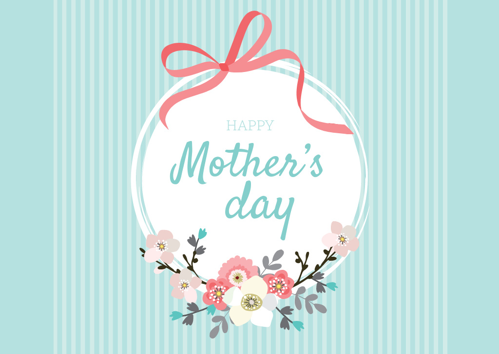 Designvorlage Happy Mother's Day with Flowers and Ribbon für Postcard