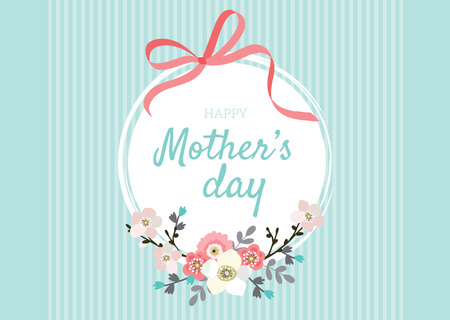Modèle de visuel joyeuse fête des mères avec fleurs et ruban - Postcard