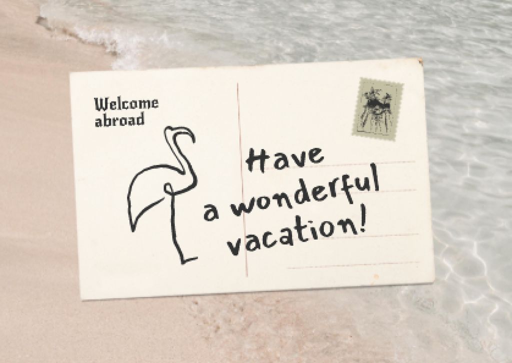 Vacation Greeting Envelope with Flamingo Card Design Template