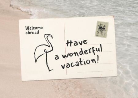 Vacation Greeting Envelope with Flamingo Card Tasarım Şablonu