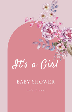 Exciting Baby Shower With Tender Flowers In Pink Invitation 5.5x8.5in – шаблон для дизайну