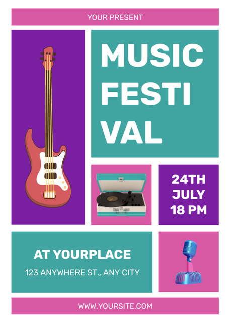Enthralling Music Festival Announcement With Guitar Flayer Design Template