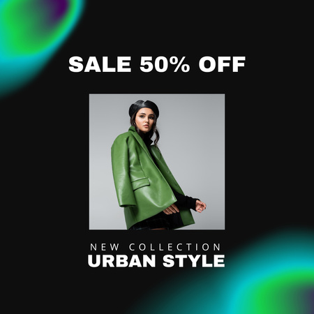 Fashion Ad with Woman in Stylish Jacket Instagram Design Template