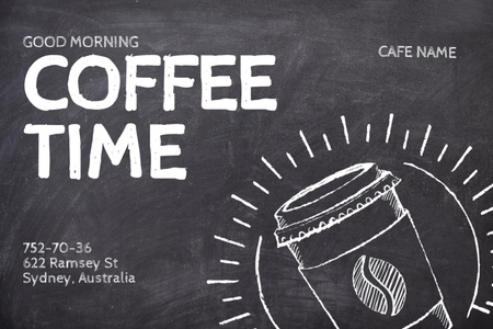 Coffee Shop Ad with Chalk Drawing of Coffee Cup Flyer 4x6in Horizontal Design Template