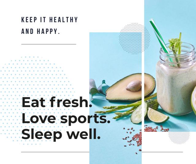 Healthy Lifestyle Concept Green Smoothie Facebook Design Template