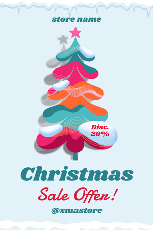 Plantilla de diseño de Oferta de venta de Navidad con árbol colorido en invierno Pinterest 