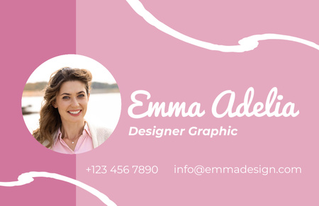 Контакты графического дизайнера на розовом фоне Business Card 85x55mm – шаблон для дизайна