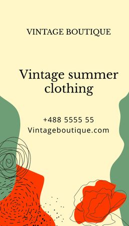 Detalhes de contato da loja de roupas vintage Business Card US Vertical Modelo de Design