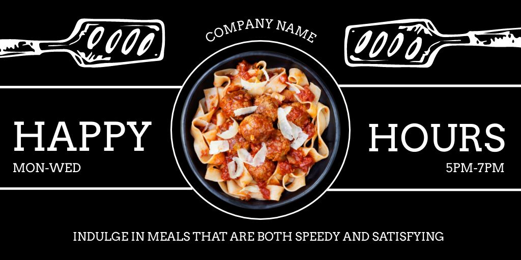 Ontwerpsjabloon van Twitter van Happy Hours Ad for Tasty Pasta