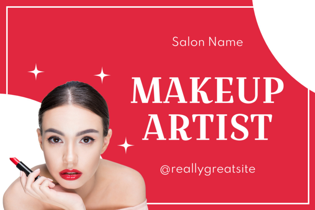Ontwerpsjabloon van Gift Certificate van Makeup Artist Services Offer with Brunette Woman with Red Lips