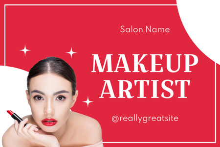 Designvorlage Maskenbildner-Dienstleistungsangebot mit brünetter Frau mit roten Lippen für Gift Certificate