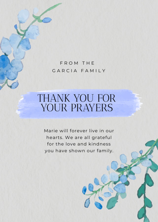 Funeral Thank You Card with Watercolor Flowers Postcard 5x7in Vertical Design Template