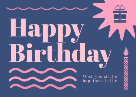 Happy Birthday with Pink Candle Postcard 5x7in – шаблон для дизайну