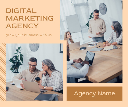 Colleagues Discussion in Digital Marketing Agency Promotion Facebook Design Template