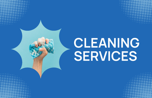 Cleaning Services Ad with Female Hand Holding a Cleaning Sponge Business Card 85x55mm Design Template