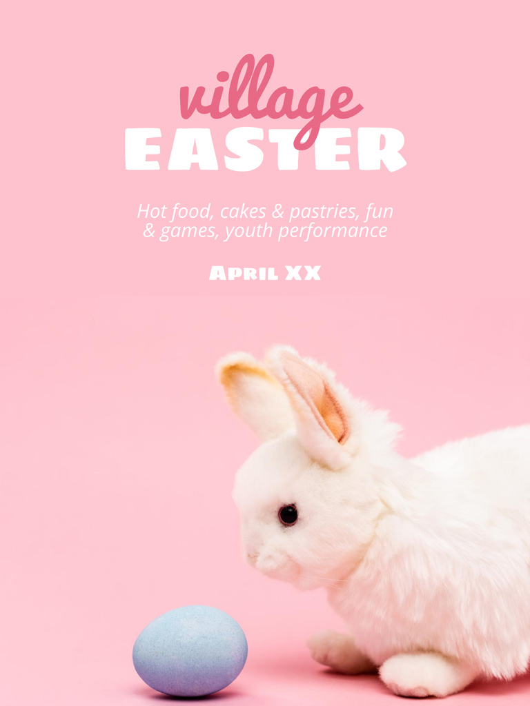 Village Easter Holiday Ad with Bunny on Pink Poster USデザインテンプレート
