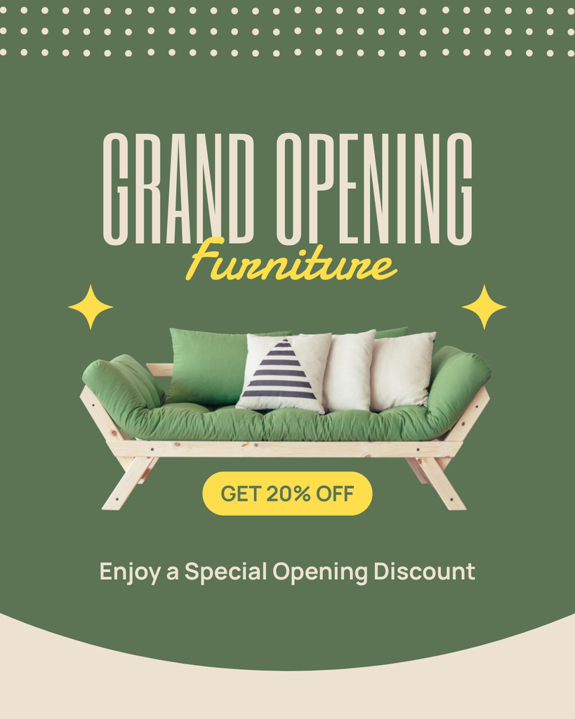 Szablon projektu Grand Opening Furniture Store With Sofa And Discount Instagram Post Vertical