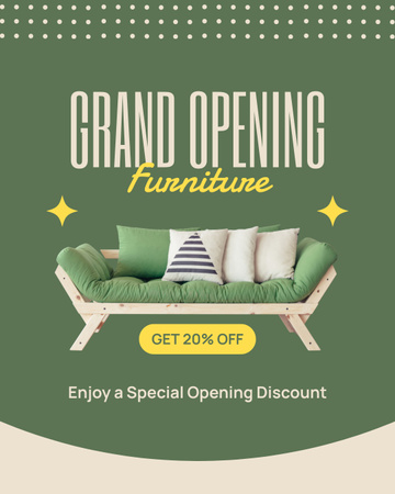 Modèle de visuel Grande ouverture d'un magasin de meubles avec canapé et remise - Instagram Post Vertical