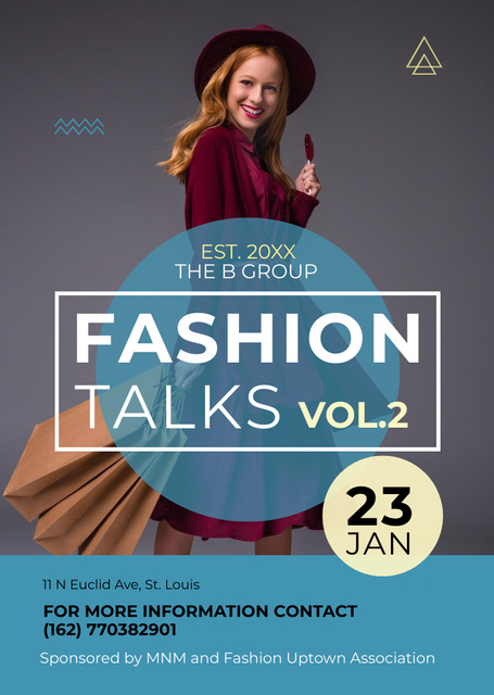Fashion Talks Ad with Woman in Hat Flyer A6 Modelo de Design