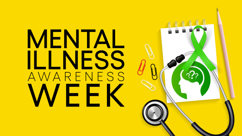 Designvorlage Mental Illness Awareness Week Announcement with Phonendoscope für Zoom Background