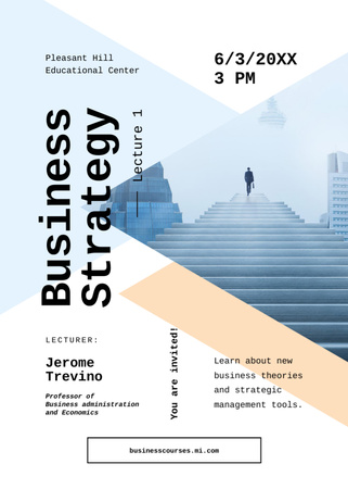 Business Event Ad With Lecturer Walking Stairs Invitation Tasarım Şablonu
