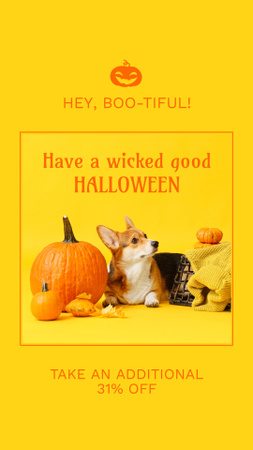 Modèle de visuel Produits d'Halloween avec offre de réductions et jolis chiens - Instagram Video Story
