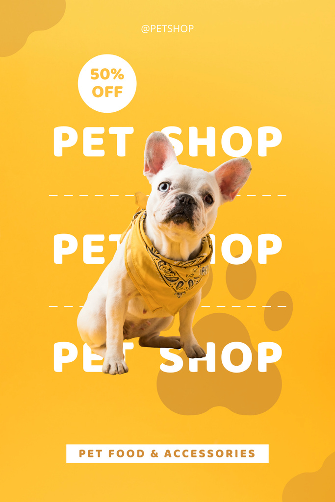 Template di design Pet Essentials Outlet Ad with Cute Dog Pinterest
