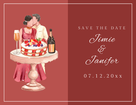 Platilla de diseño Save the Date Announcement with Happy Couple Illustration Thank You Card 5.5x4in Horizontal