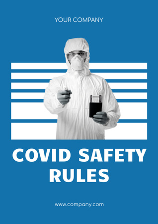 List of Helpful Safety Covid Rules with Man in Costume Flyer A4 Design Template