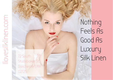 Luxury silk linen with Tender Woman Postcard Šablona návrhu