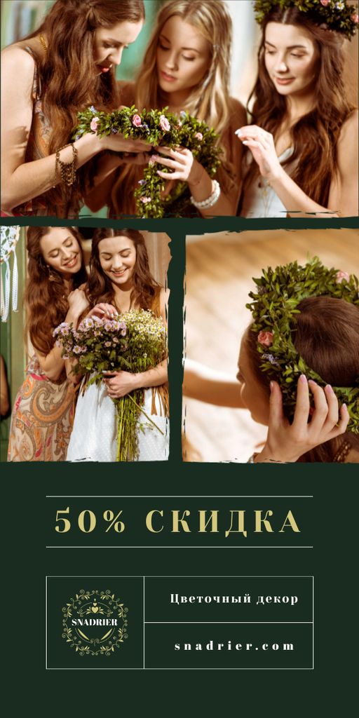 Plantilla de diseño de Florist Services Offer Women with Floral Wreath Graphic 