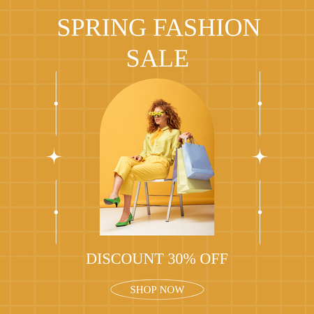 Ontwerpsjabloon van Instagram AD van Fashion Spring Sale Announcement on Yellow